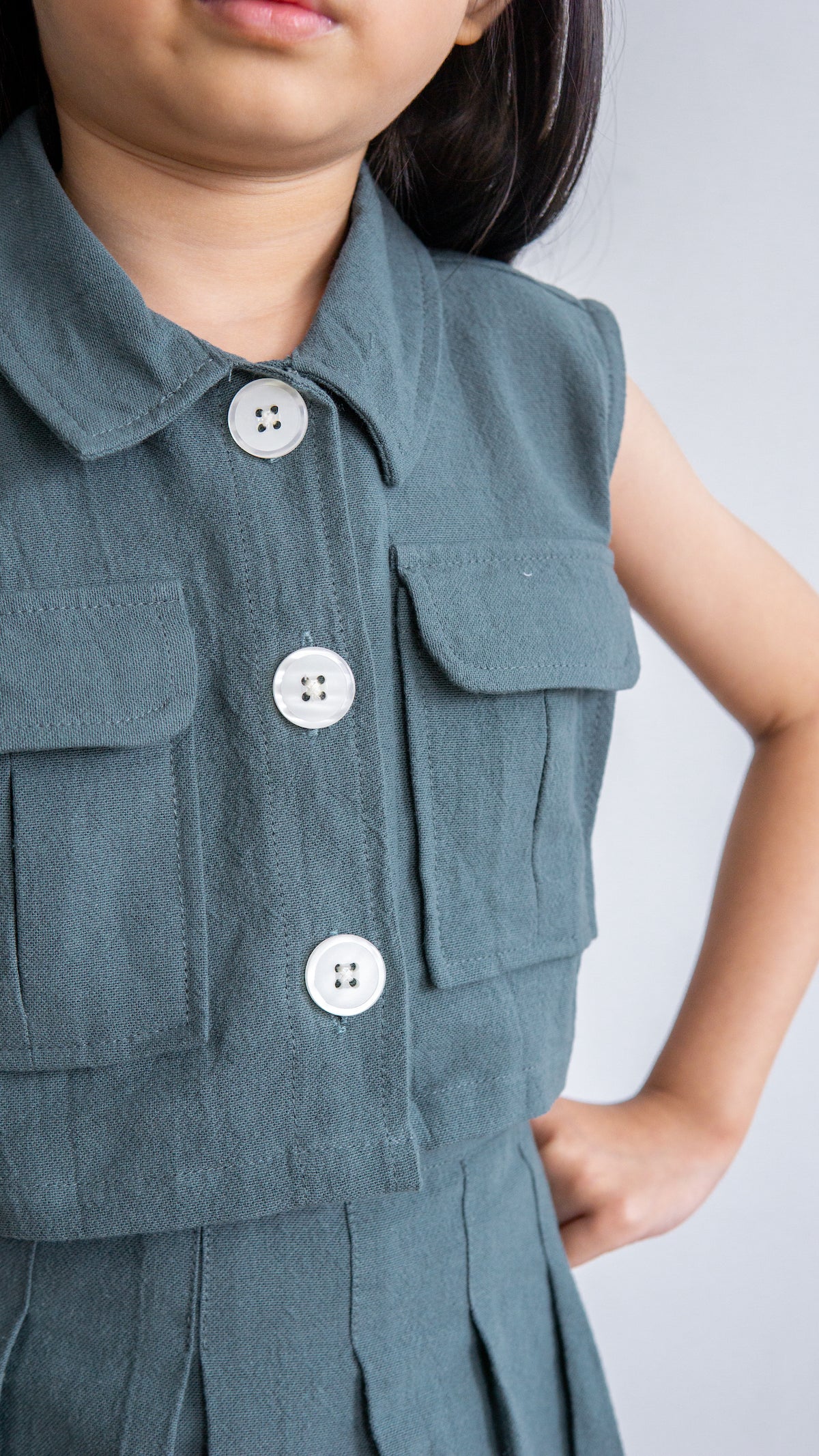 Mini June Linen Top - Green