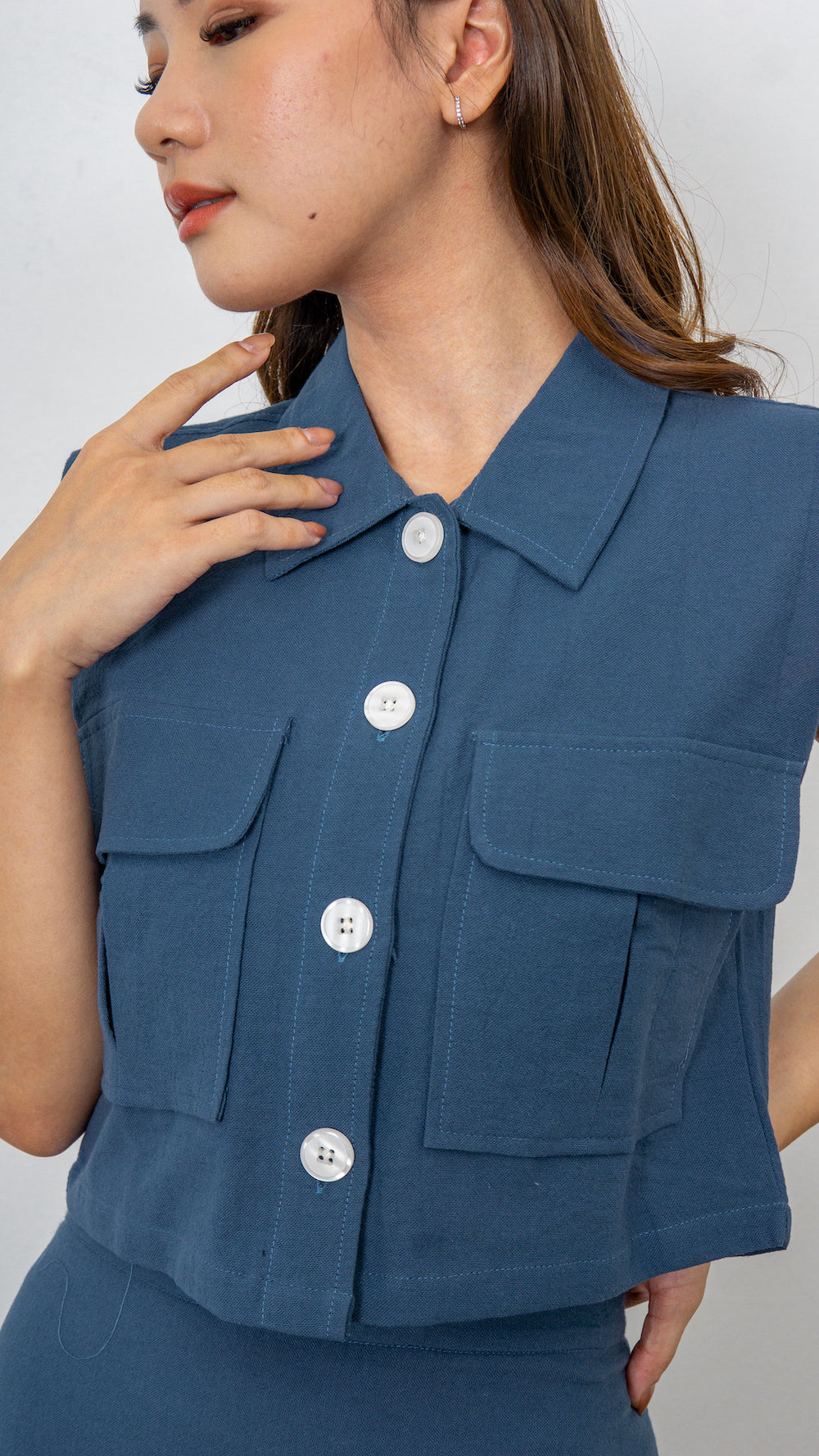 June Linen Top - Blue