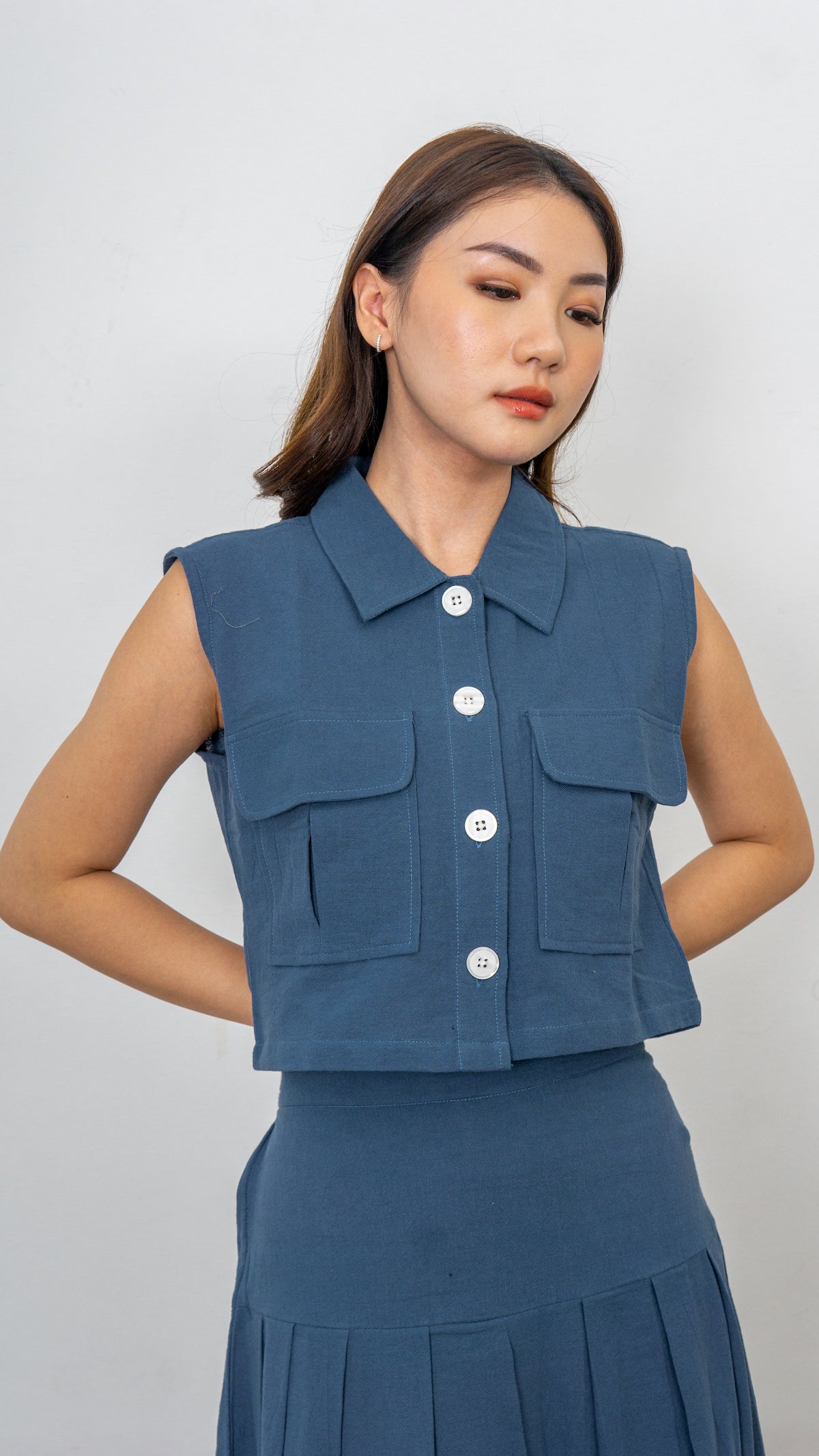 June Linen Top - Blue