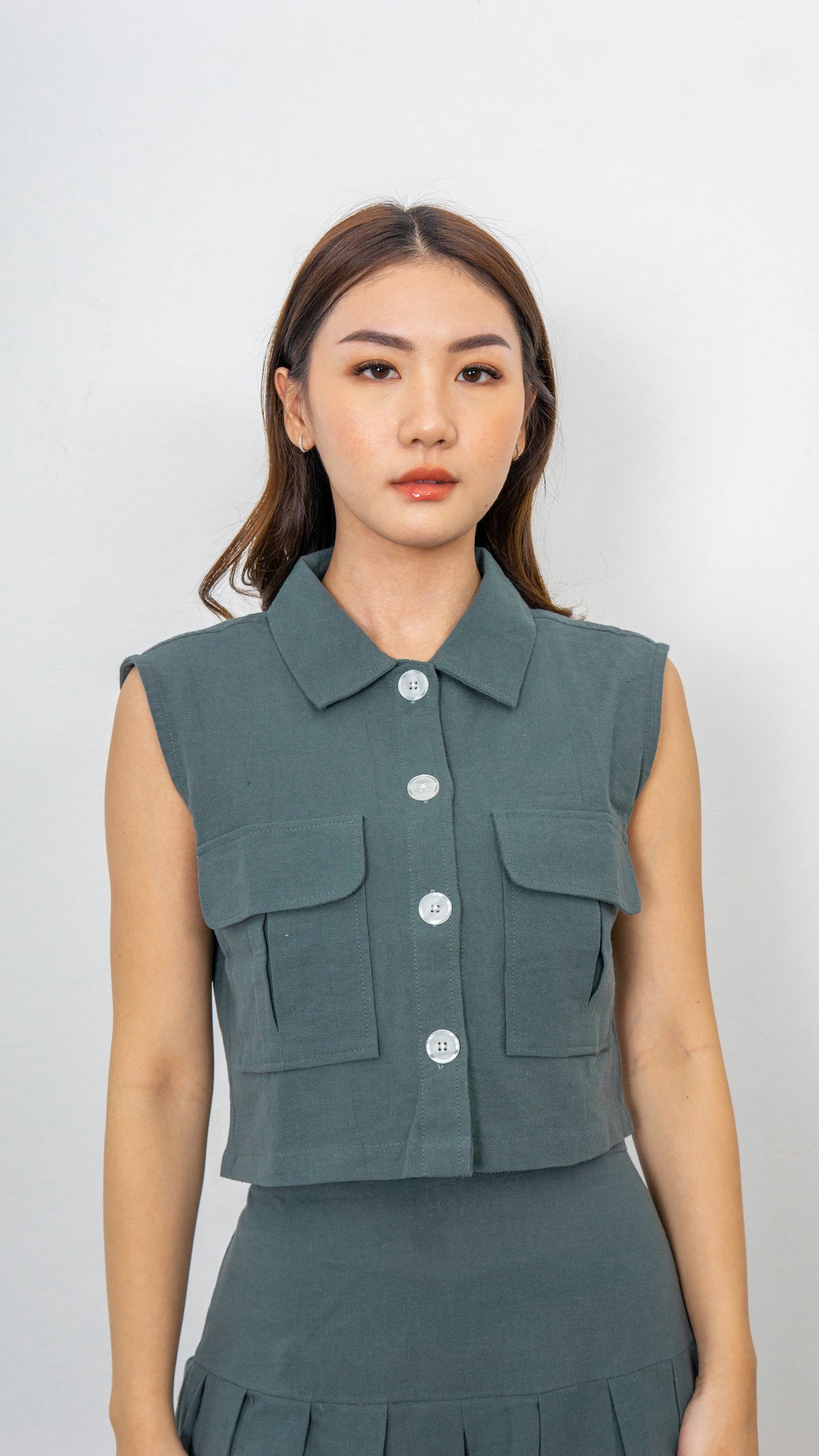 June Linen Top - Green