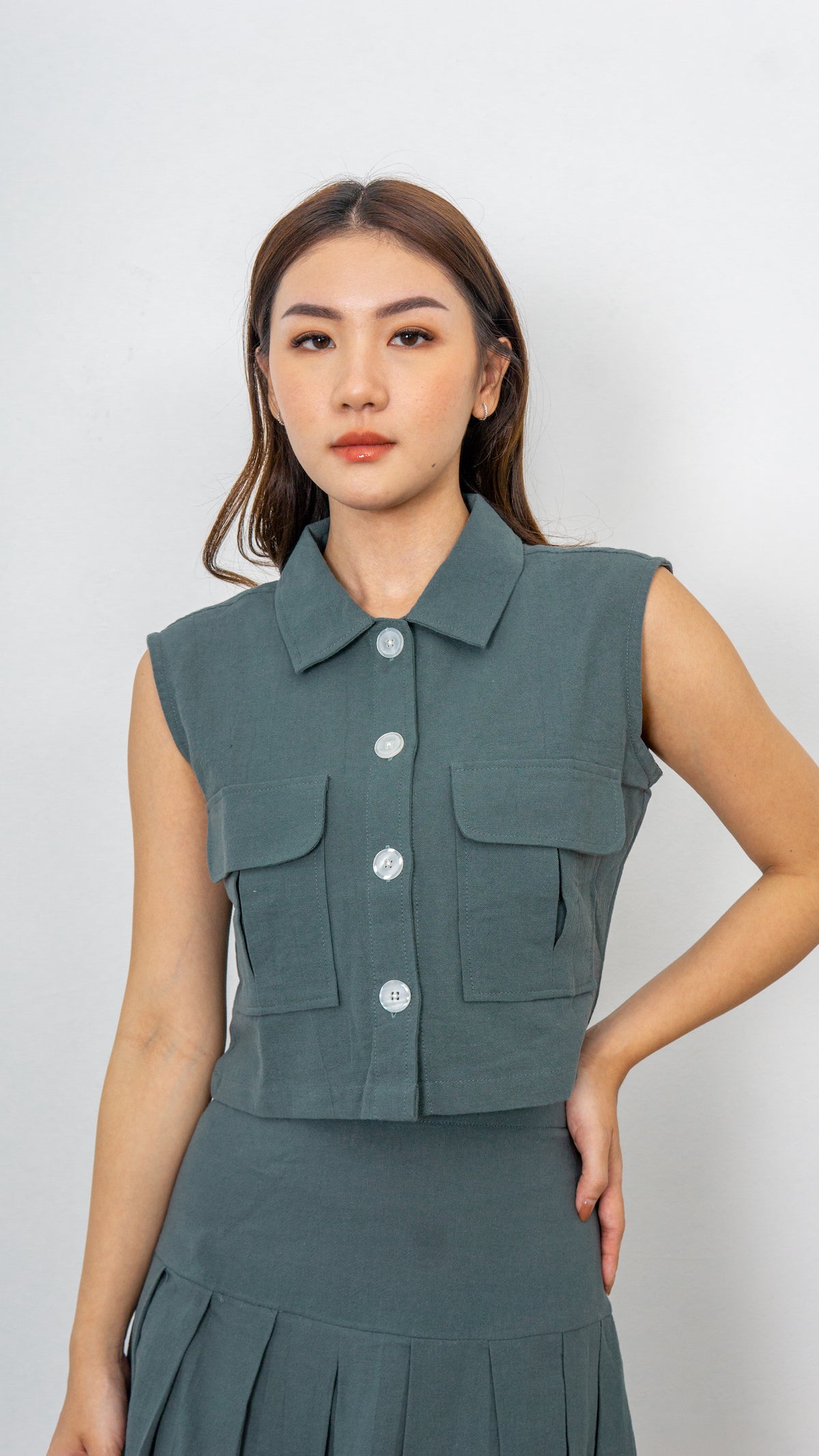 June Linen Top - Green