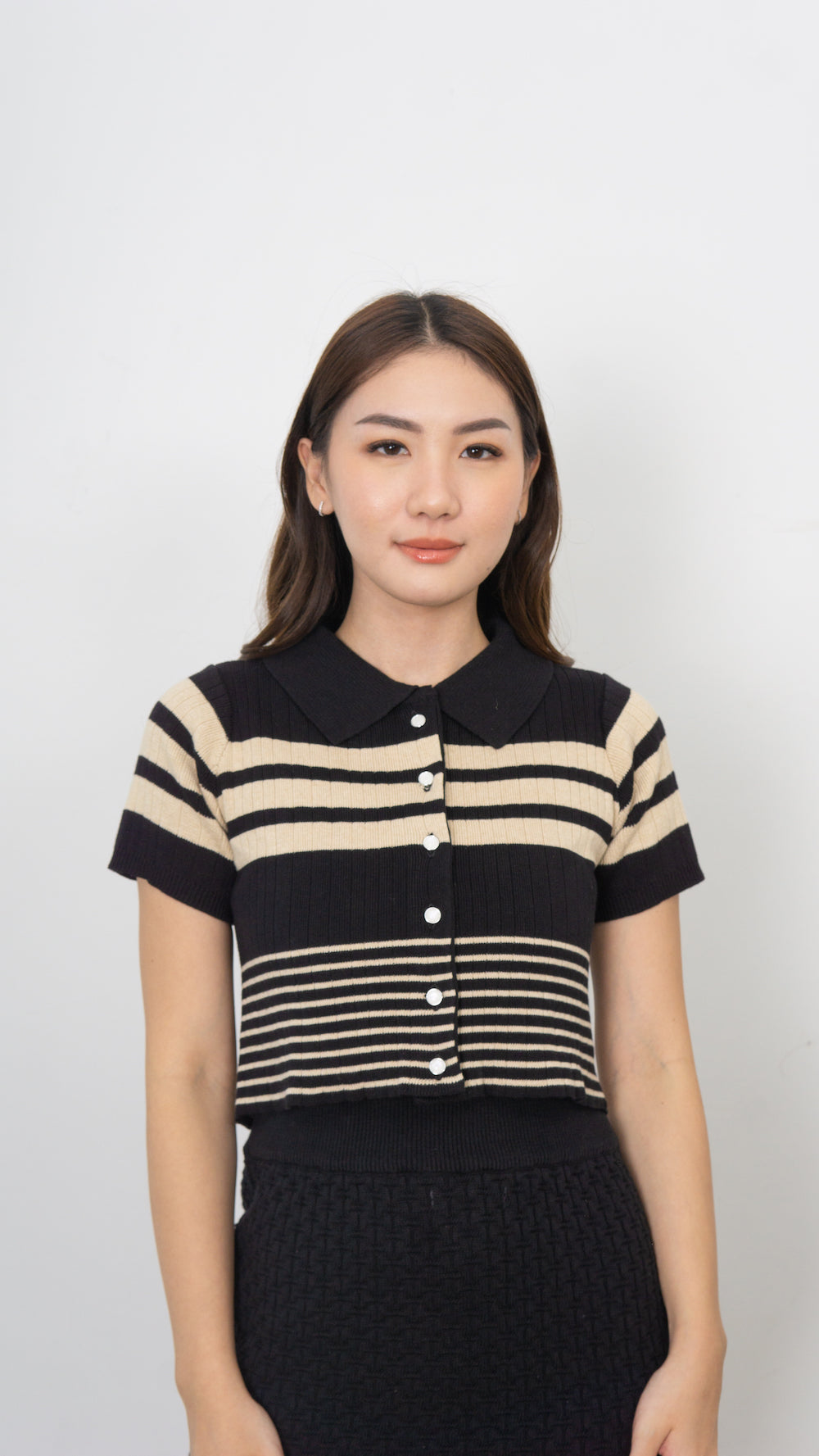 Gwen Stripe Knit Top - Black
