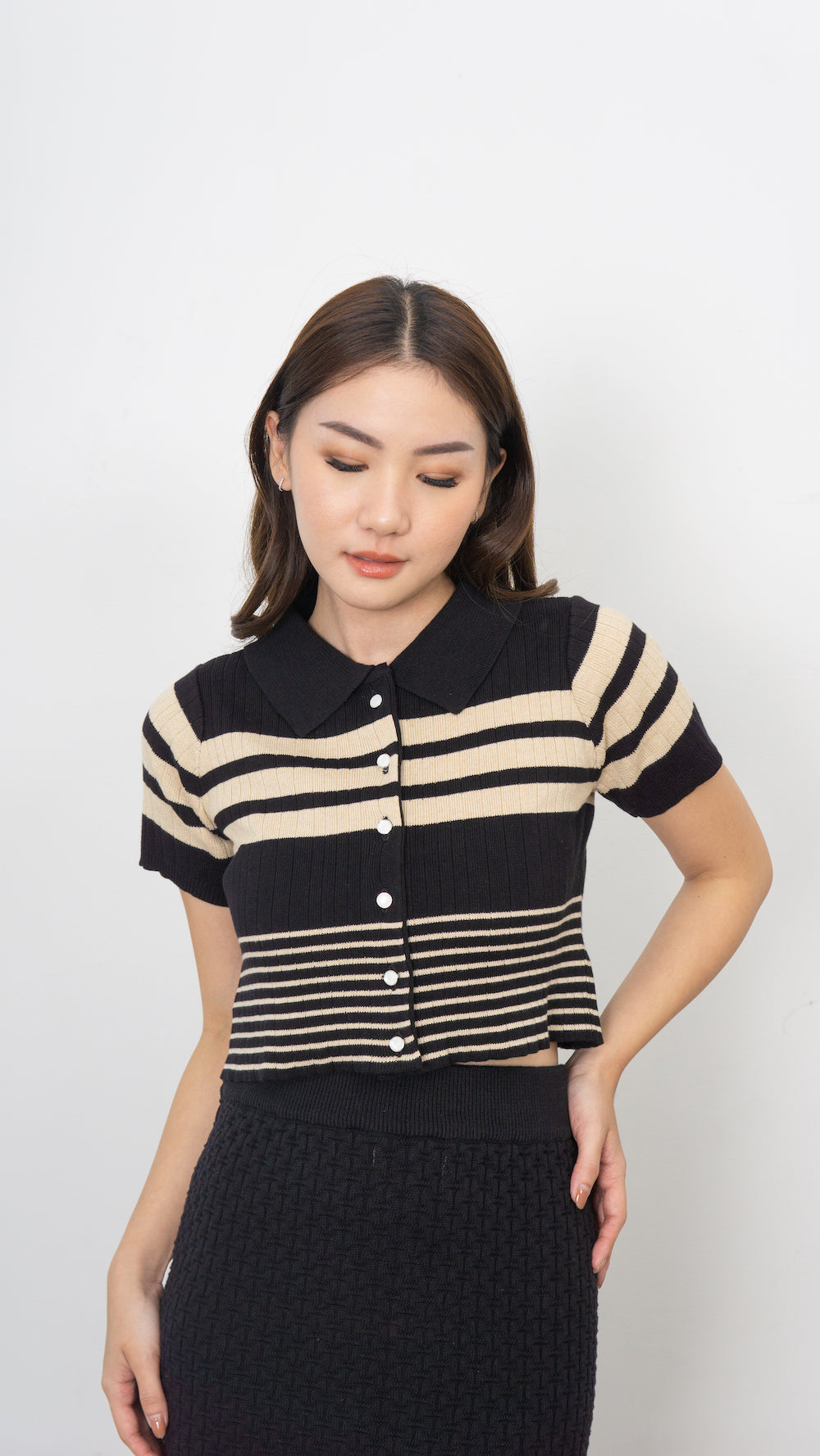 Gwen Stripe Knit Top - Black