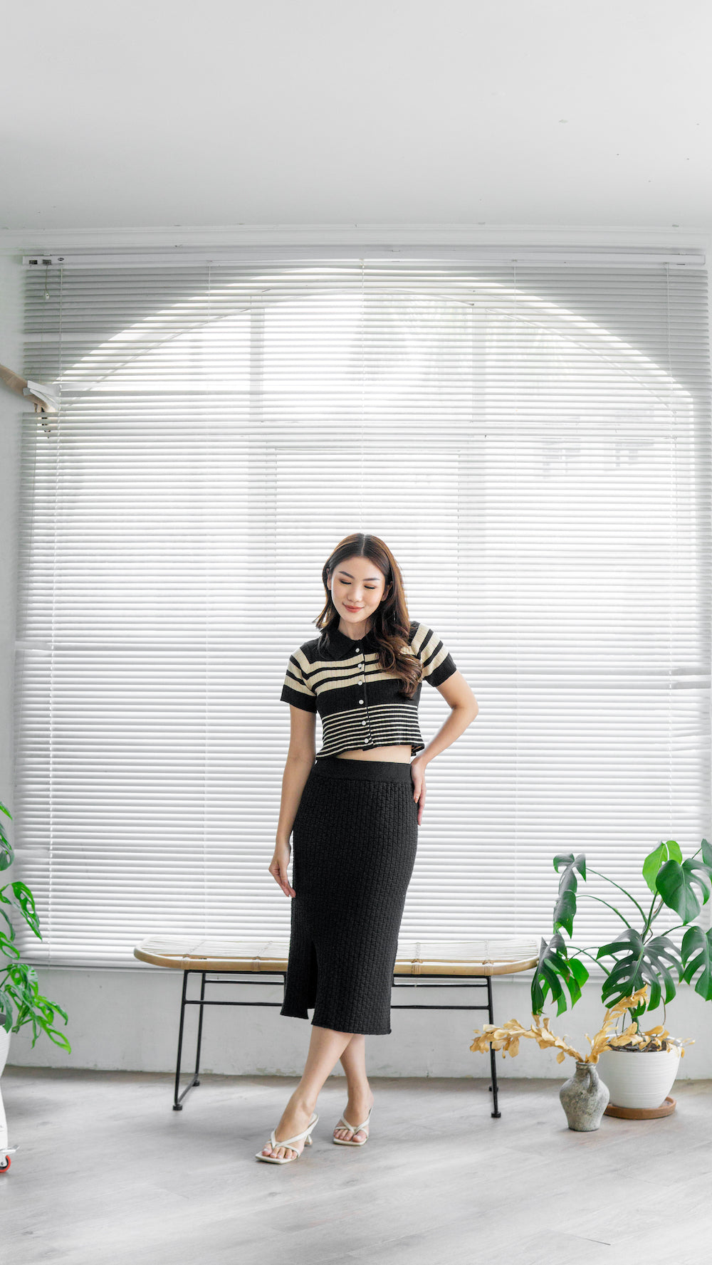 Gwen Stripe Knit Top - Black