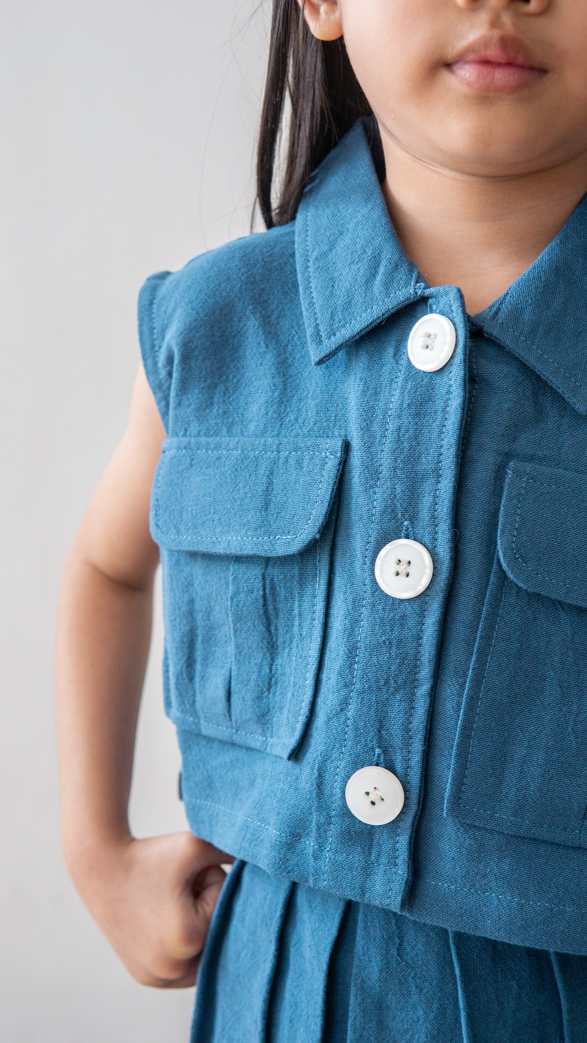 Mini June Linen Top - Blue
