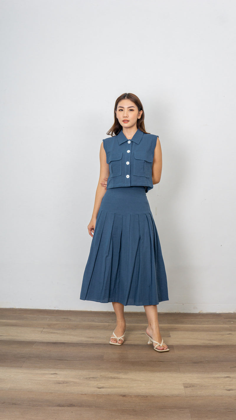 June Linen Skirt - Blue