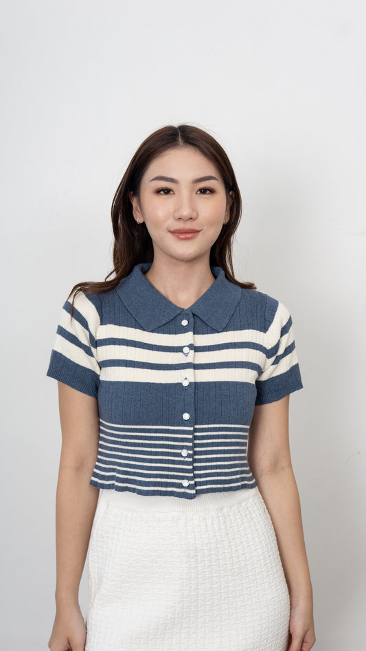 Gwen Stripe Knit Top - Denim