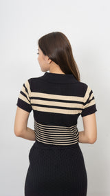 Gwen Stripe Knit Top - Black