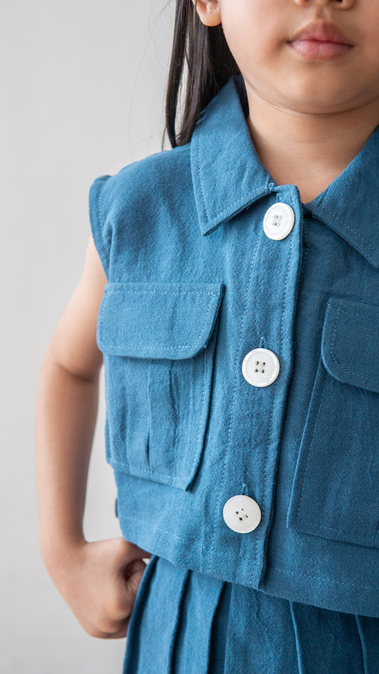 Mini June Linen Top - Blue