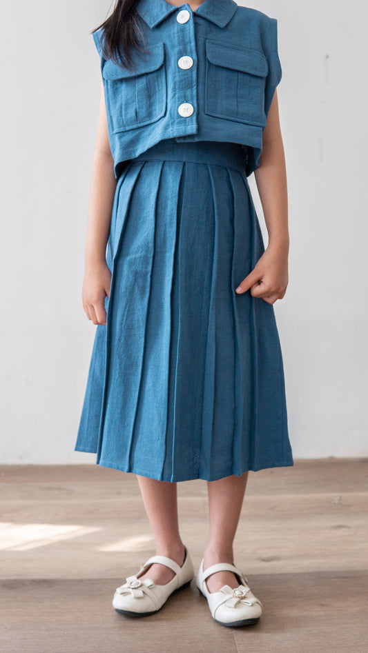 Mini June Linen Skirt - Blue