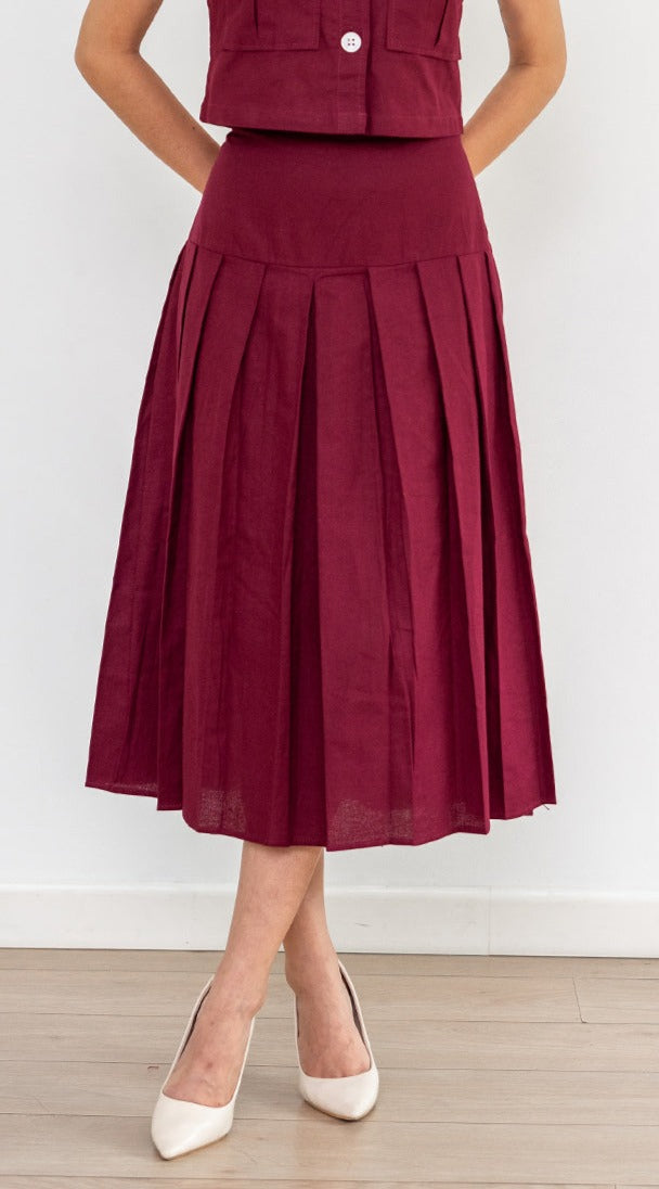 June Linen Skirt - Maroon