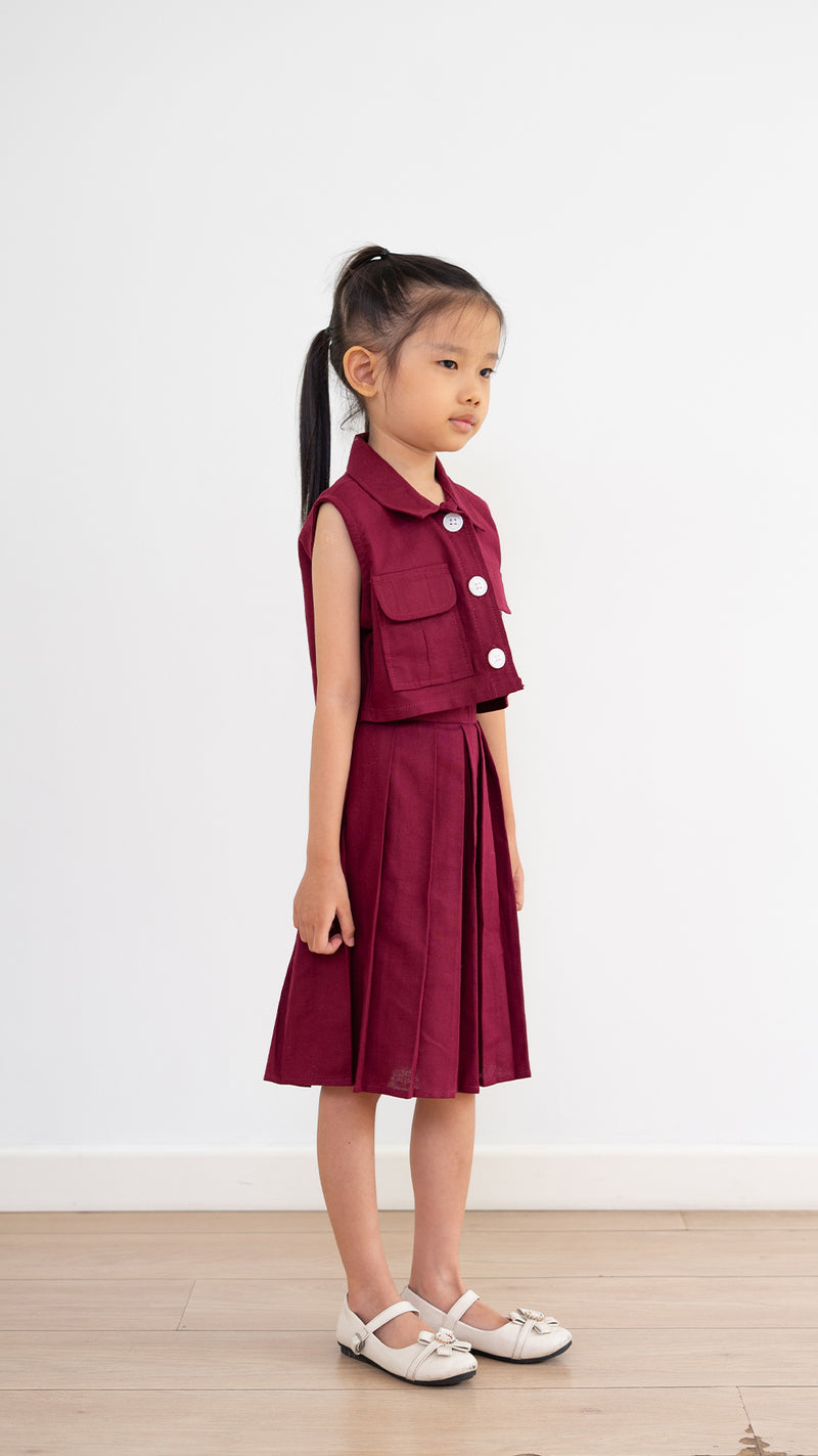 Mini June Linen Skirt - Maroon